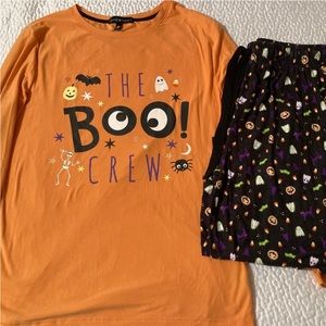 NWOT Derek Heart Halloween "Boo Crew" Pajamas Matching Set 2 pcs Shirt Top Pants